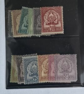 French Colonies and French Area - Tunisia  #9-14, 17-19, 21, 23, 26 Unused/Hinged / no gum note Fine/VF