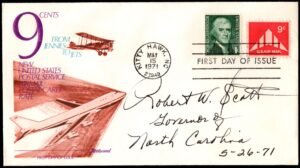 US 1971 #C77 FDC Signed by Robert W. Scott, Governor of NC