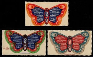 Czechoslovakia c1920 3 Large Butterfly Labels for Chocolate Candies