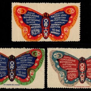 Czechoslovakia c1920 3 Large Butterfly Labels for Chocolate Candies
