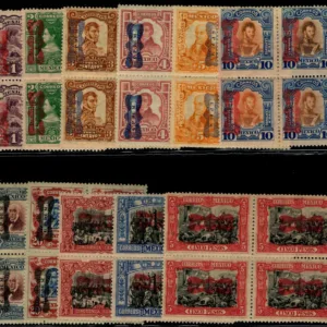 Mexico 1916  517-27 Fresh NH/LH Blocks of 4 F-VF-XF  Butterfly Overprints