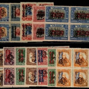 Mexico 1916  539-49 & 541a Mint blocks of 4 , Butterfly Overprint