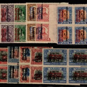 Mexico 1916 #628-38 Mint H Blocks with Butterfly Overprints