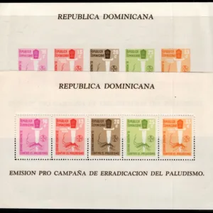 Dominican Republic 1962  Two NH anti-Malaria S/S, Perf and Imperf with B39-40, CB24-25 and 25 + 5c
