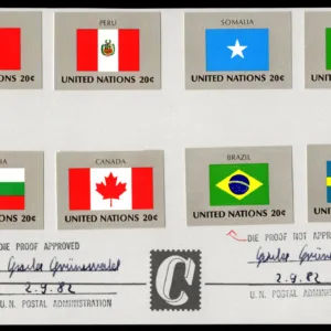 UN 1982 Flags Proof on sheet by Courvoisier