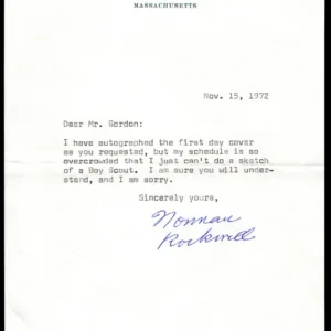 US 1972 Letter Signed by Norman Rockwell
