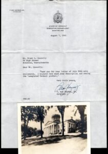 1961 Letter Signed by Governor F. Ray Keyser, Jr of VT