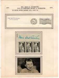 US 956 Strip of 3 Signed by Mamie Eisenhower