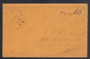 US Confederates Stampless Cover Front Royal, VA to Jacksonville, AL