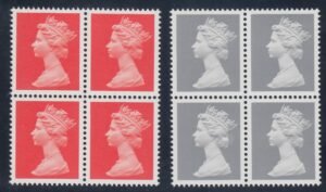 Great Britain 1997 XF NH Machin Essays By Courvoisier In Red-Orange & Grey Blocks Of 4