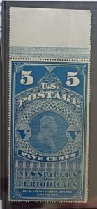 US Newspaper Stamps #PR5 Mint/NGAI; Hinged box checked F-VF
