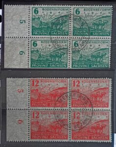Germany - Allied Zone #Mi 90v, 91v Used/LH CTO Margin Blocks