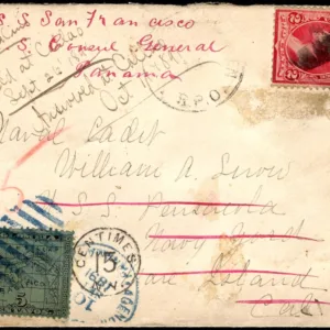 US 1891 Small Cover to USS Pensacola, Forwarded to Peru
