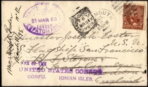 US 1895 Cover to USS San Francisco via BG Stevens & Consul Corfu