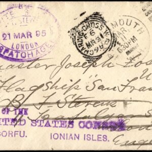 US 1895 Cover to USS San Francisco via BG Stevens & Consul Corfu