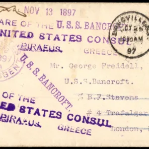 US 1895 Cover to USS Bancroft care of BF Stevens & Consul in Greece