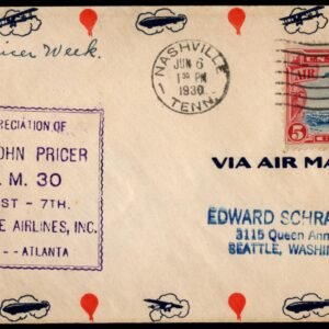 US 1930 C11 Airmail Cover Signed by Pilot John Pricer