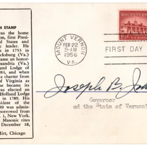US #1032 FDC Signed Joseph B. Johnson, Gov. of VT