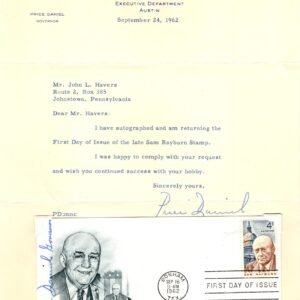 US 1202 FDC Signed by Governor Price Daniel of Texas, with Signed Letter