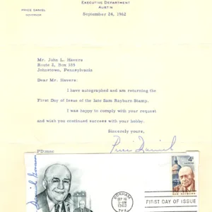 US 1202 FDC Signed by Governor Price Daniel of Texas, with Signed Letter