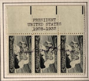 US 956 Strip of 3 Signed by Pres. Herbert Hoover