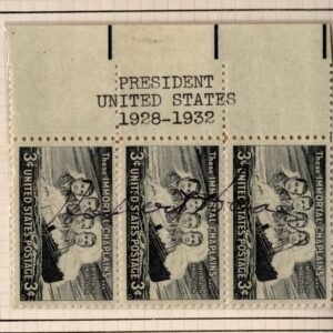 US 956 Strip of 3 Signed by Pres. Herbert Hoover