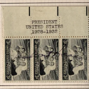 US 956 Strip of 3 Signed by Pres. Herbert Hoover