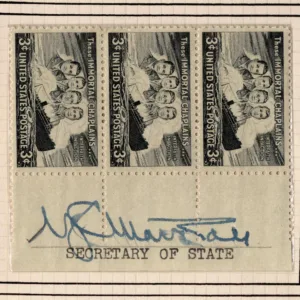 US 956 Strip of 3 Signed by James Forrestal, Sec. of Defense