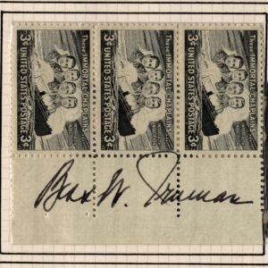 US 956 Strip of 3 Signed by Bess W. Truman