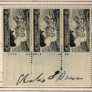 US 956 Strip of 3 Mint Signed by Vice President Charles G. Dawes.