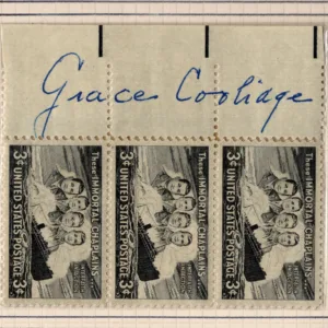 US 956 Strip of 3 Signed by Grace Coolidge