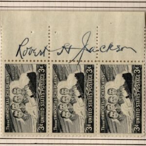 US 956 Strip of 3 Signed by Robert H. Jackson, Justice of the Supreme Court