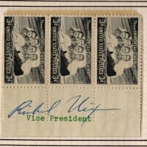 US 956 Strip of 3 Signed by Richard Nixon as VP