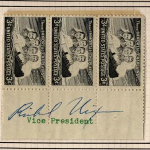 US 956 Strip of 3 Signed by Richard Nixon as VP