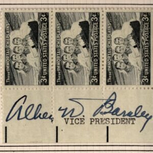 US 956 Strip of 3 Signed by Allen W. Barkley, Vice President