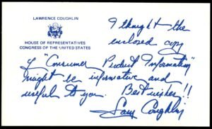 Autograph of Rep. Lawrence Coughlin on Card