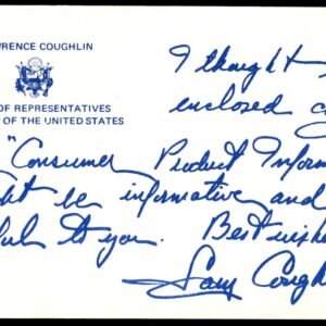 Autograph of Rep. Lawrence Coughlin on Card