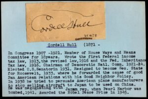 Autograph Cordell Hull, Longest Serving Sec. of State