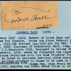 Autograph Cordell Hull, Longest Serving Sec. of State
