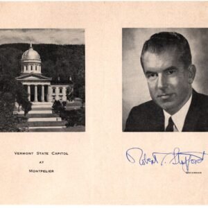 US Vermont Leaflet/Card Signed by Robert t. Stafford, Gov