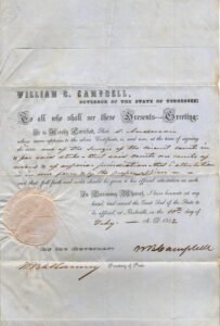 US 1852 Gov. William B. Campbell Signed Official Handwritten Legal Document