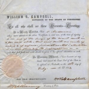 US 1852 Gov. William B. Campbell Signed Official Handwritten Legal Document