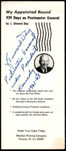 US Pamphlet Re. his Book Signed by J. Edward Day , PMG